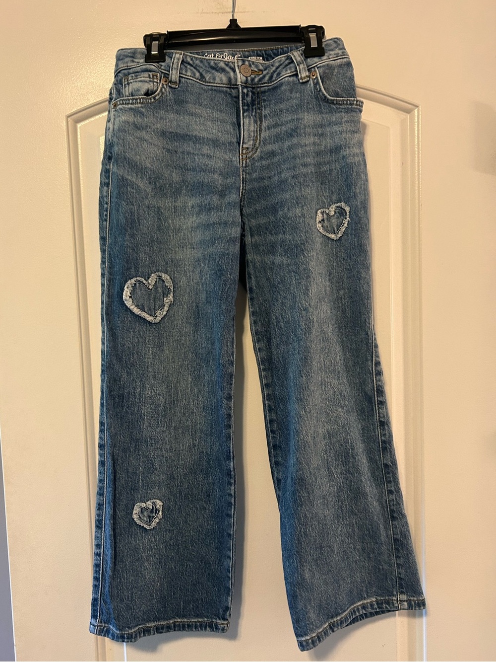 Cat & Jack Distressed Heart-Applique Wide Leg Jeans - Girls 10